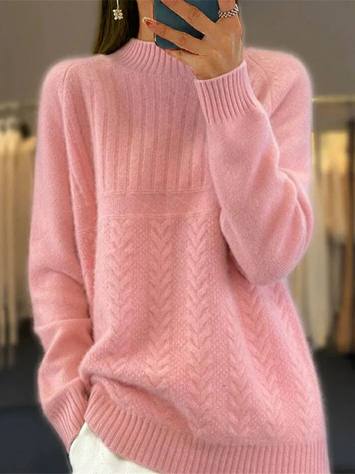 Hoher Hals Gerippt Pullover