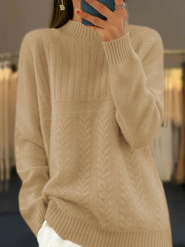 Hoher Hals Gerippt Pullover