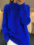 Hoher Hals Gerippt Pullover