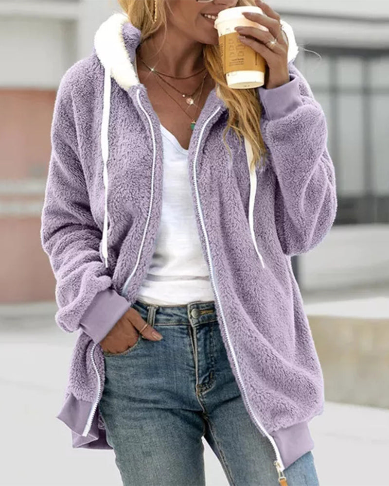 Damen Fleece Hoodie Mit Reißverschluss
