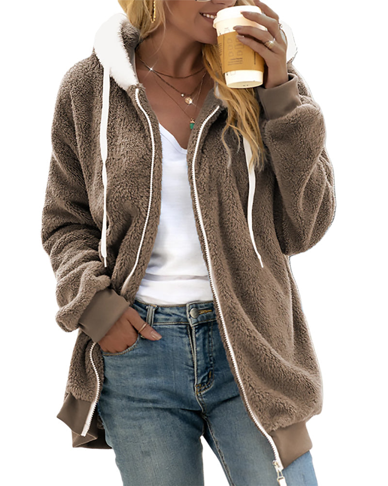 Damen Fleece Hoodie Mit Reißverschluss
