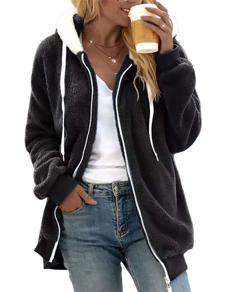 Damen Fleece Hoodie Mit Reißverschluss