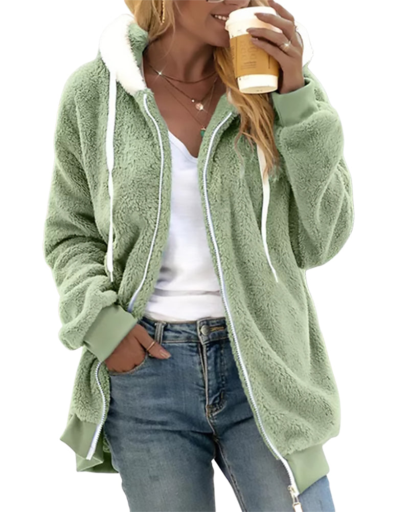 Damen Fleece Hoodie Mit Reißverschluss