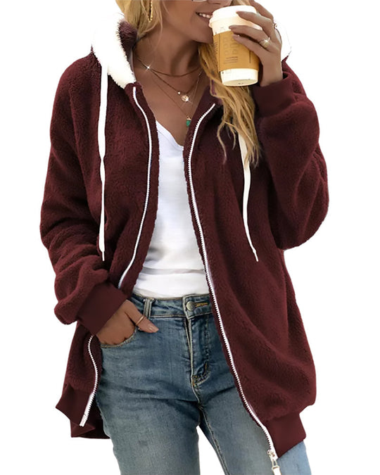 Damen Fleece Hoodie Mit Reißverschluss