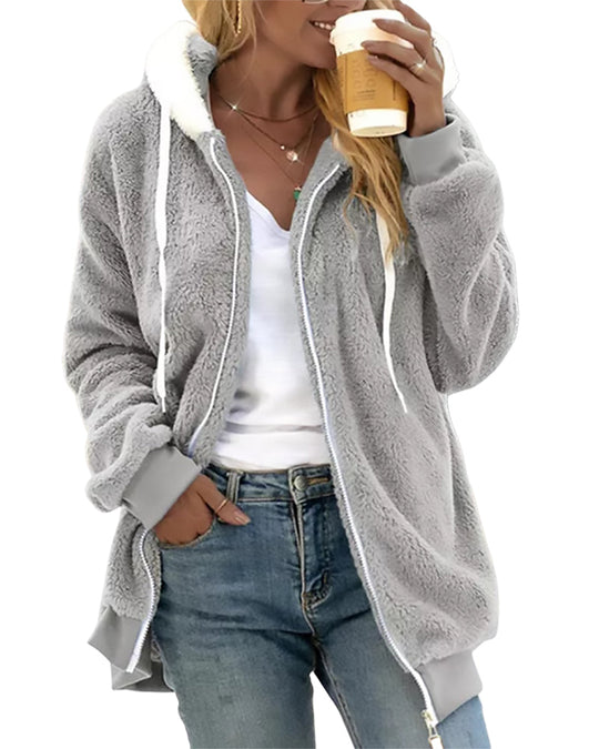Damen Fleece Hoodie Mit Reißverschluss