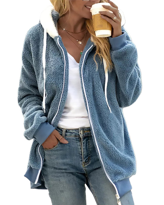 Damen Fleece Hoodie Mit Reißverschluss