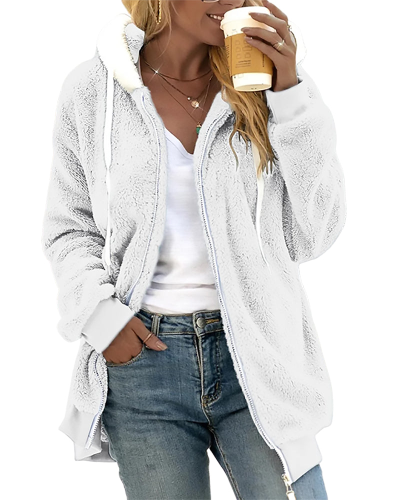 Damen Fleece Hoodie Mit Reißverschluss
