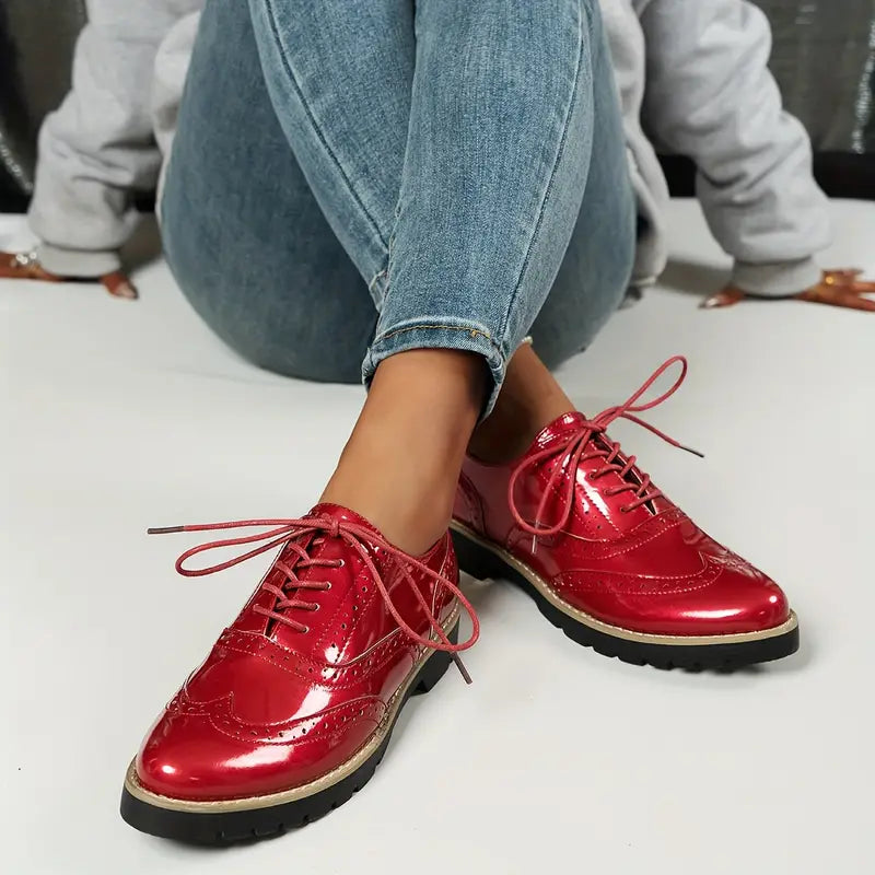 ShopNory | Lackschuhe Im Oxford-Stil mit Klobiger Sohle für Damen