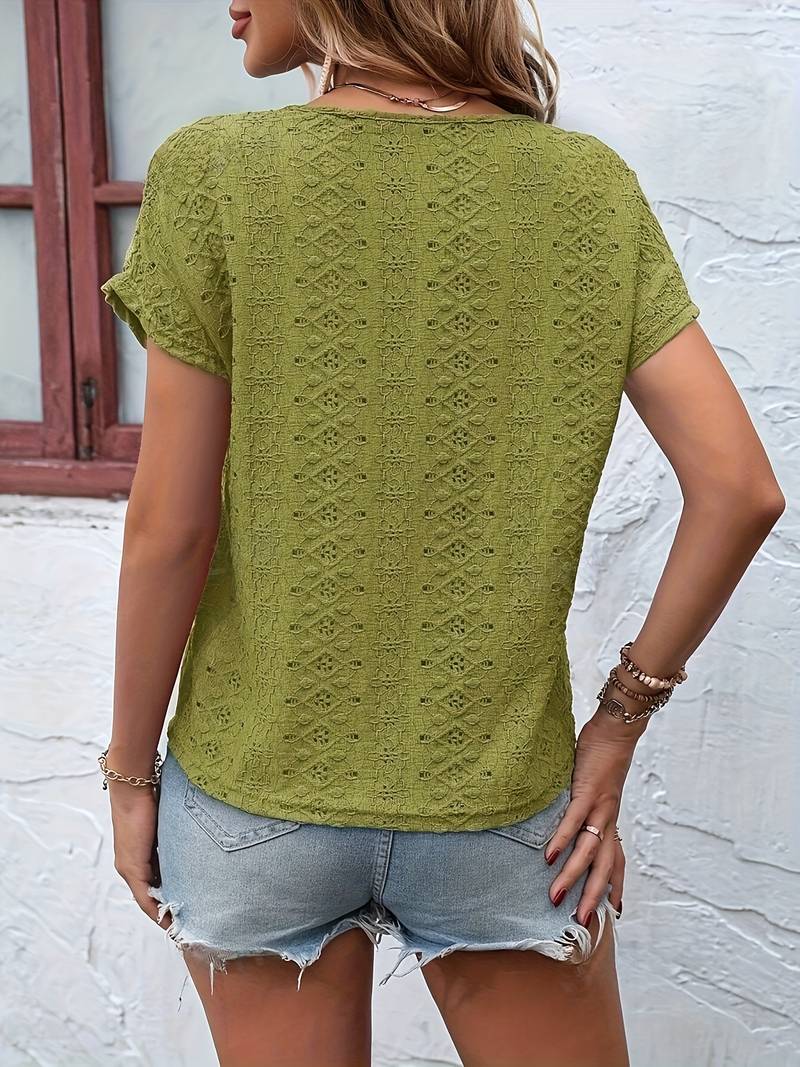 T-Shirt Mit Eingekerbtem Ausschnitt Und Lochstickerei