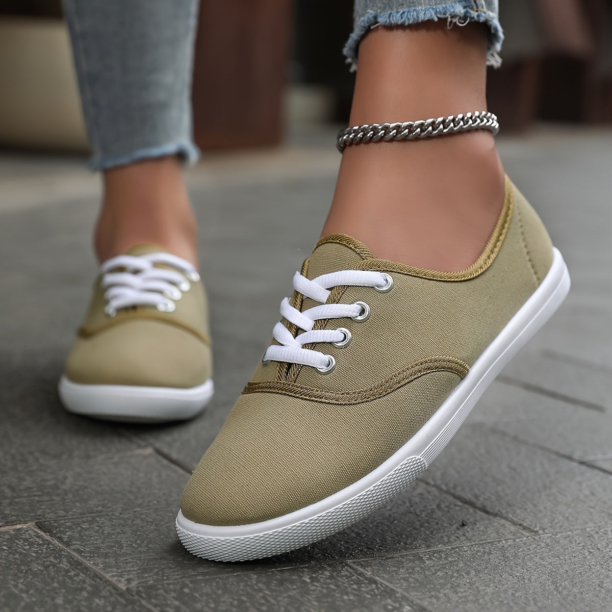 Bequeme Niedrige Canvas Schnürschuhe