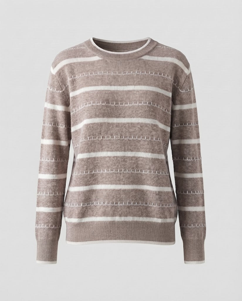 Damen Gestreifter Feinstrickpullover mit Ziernaht und Rundhalsausschnitt Shop Nory