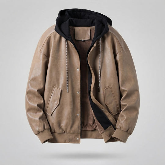 Herren Modische Kunstlederjacke mit Kapuze Shop Nory