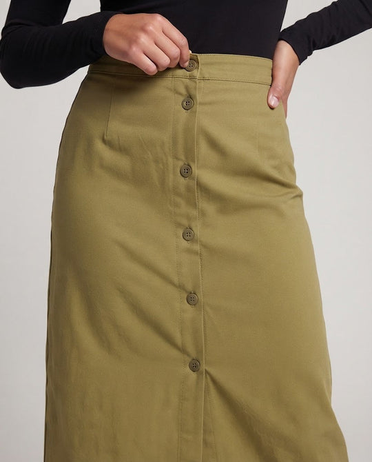 Damen Hochtaillierter gerader Midirock mit durchgehender Knopfleiste und Frontschlitz Shop Nory