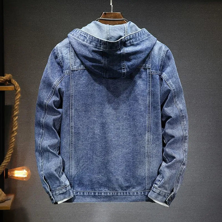 Langärmelig Kapuze Denim Jacke mit Schaltflächen