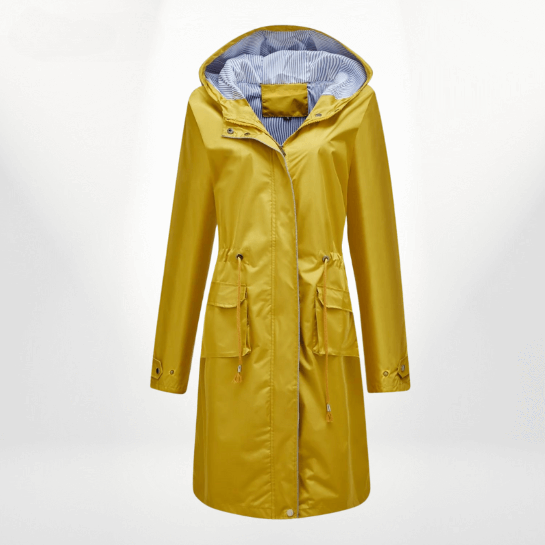 Trenchcoat wasserdicht über das Knie mit Kapuze verstellbare Taille Klappentaschen