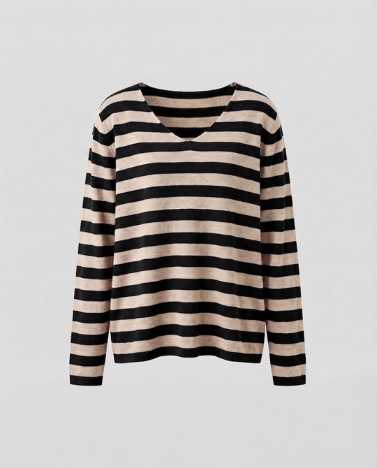 Damen Gestreifter Feinstrickpullover mit V‑Ausschnitt und lässiger Oversize‑Passform Shop Nory