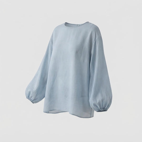 Damen Leichte Oversize-Leinenoptik-Bluse mit Rundhalsausschnitt und elastischen Manschetten Shop Nory