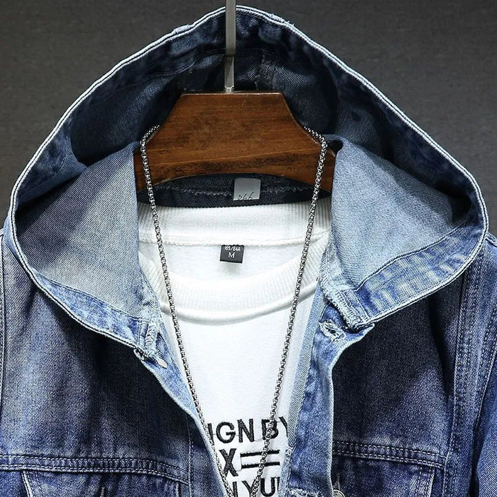 Langärmelig Kapuze Denim Jacke mit Schaltflächen