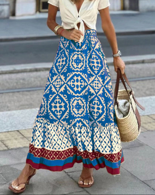 Boho Lange Rock mit Print