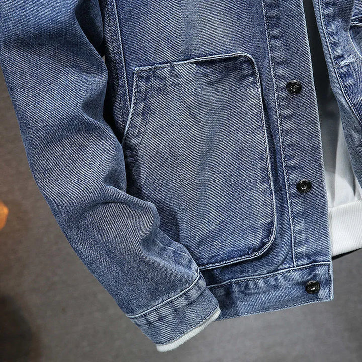 Langärmelig Kapuze Denim Jacke mit Schaltflächen