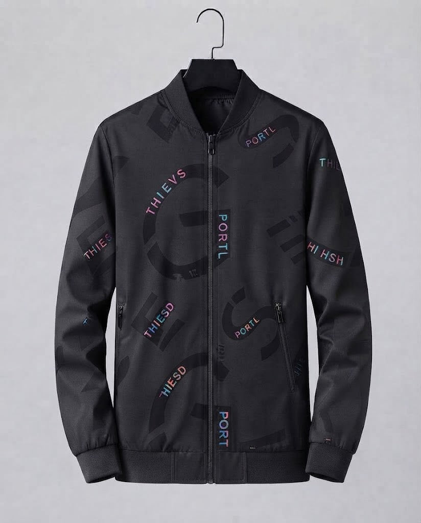 Herrenmode Bomberjacke mit bunten Schriftzügen Shop Nory