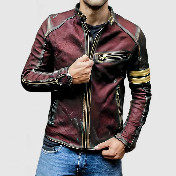 Stehkragen Farbe Block Biker Zip Up jacke
