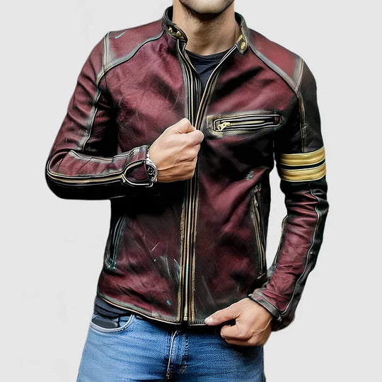 Stehkragen Farbe Block Biker Zip Up jacke