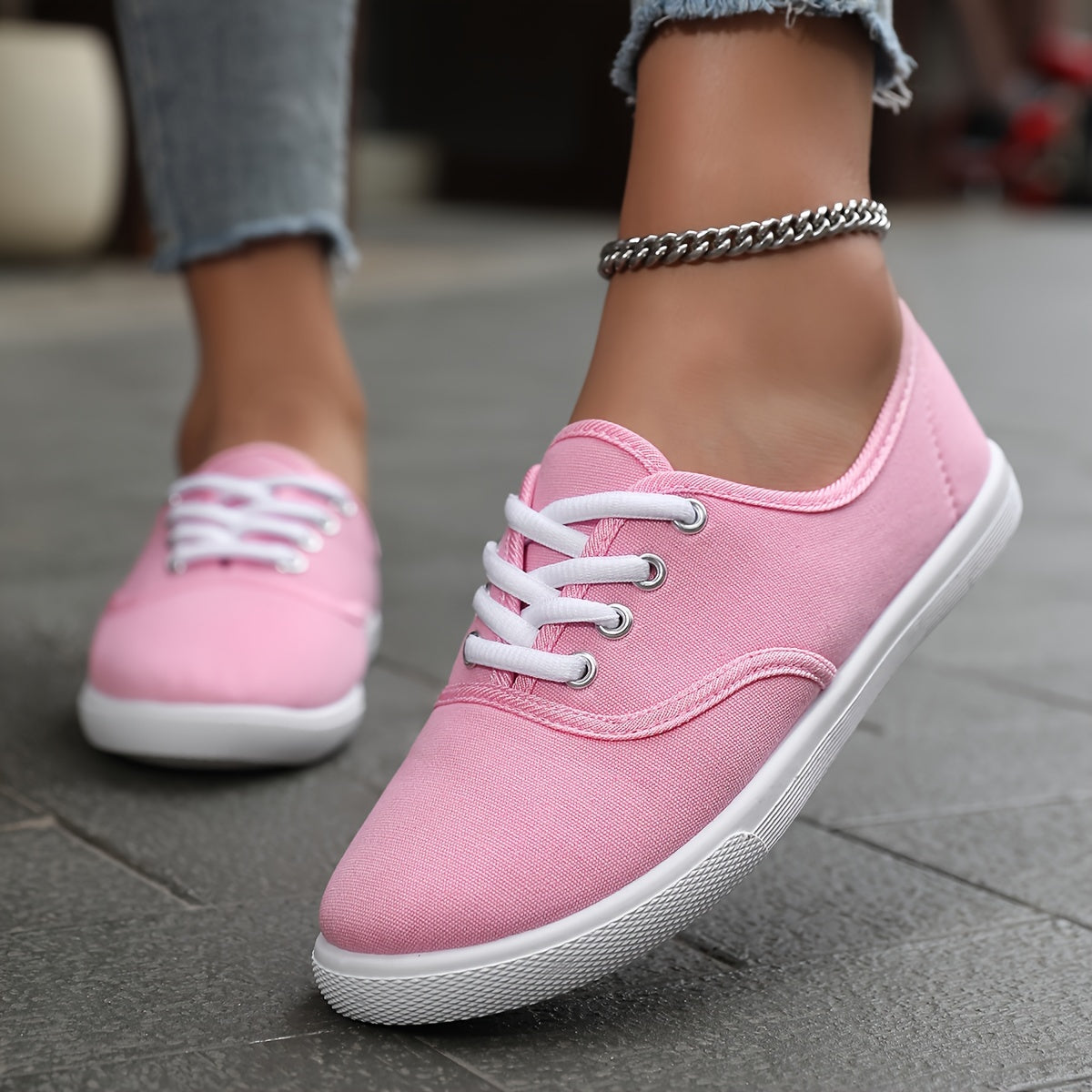 Bequeme Niedrige Canvas Schnürschuhe