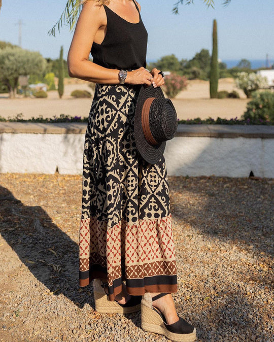 Boho Lange Rock mit Print