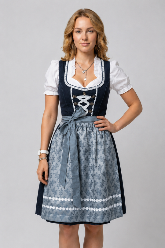 Damen-Dirndl mit Schürze | Trachtenkleid in Dunkelgrau, Modell 882