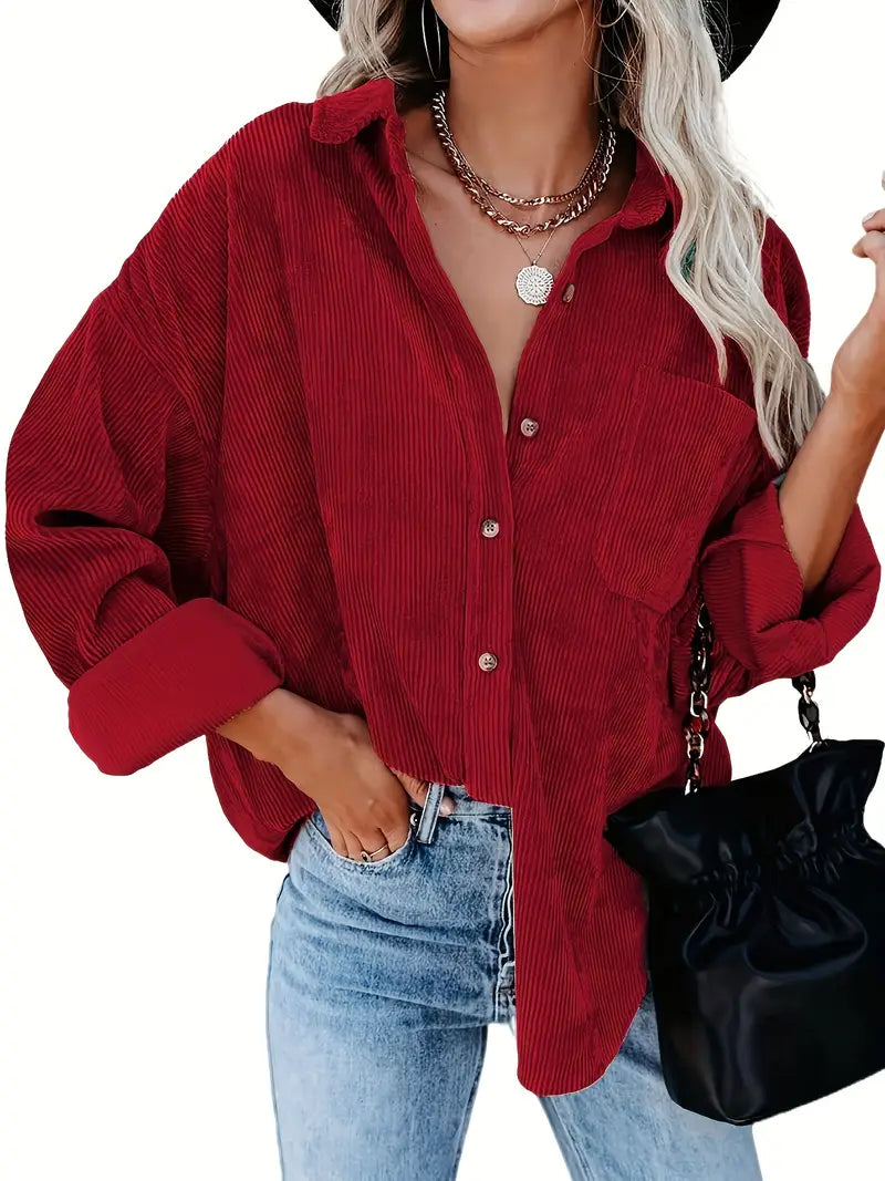 Cordhemd Langarm Bluse für Frauen