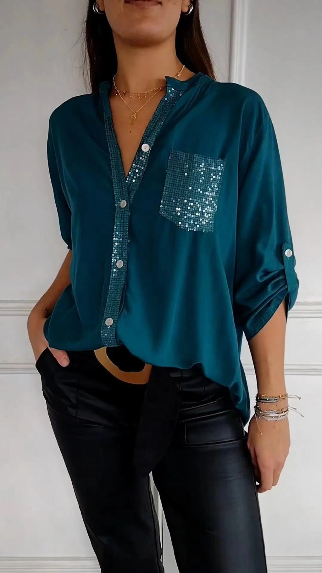 Glitzerbluse Mit Paillettentasche