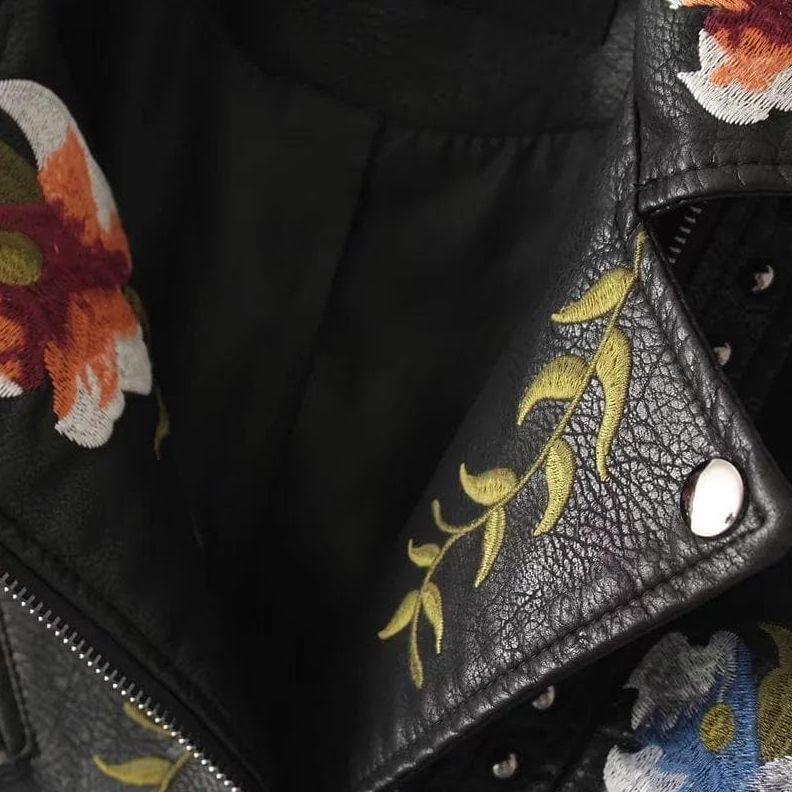 Damen Blumen PU Lederjacke