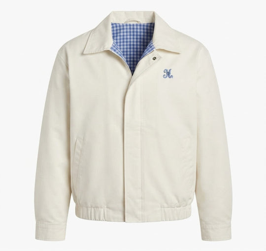 Damen leichte winddichte Blousonjacke mit kariertem Futter, elastischem Saum und dezentem Logo-Stickerei