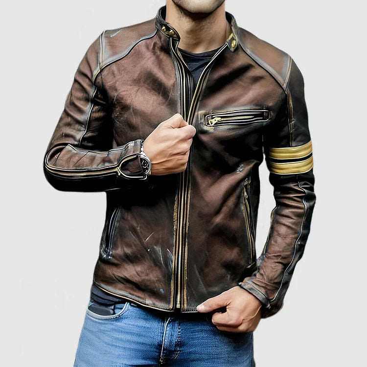 Stehkragen Farbe Block Biker Zip Up jacke