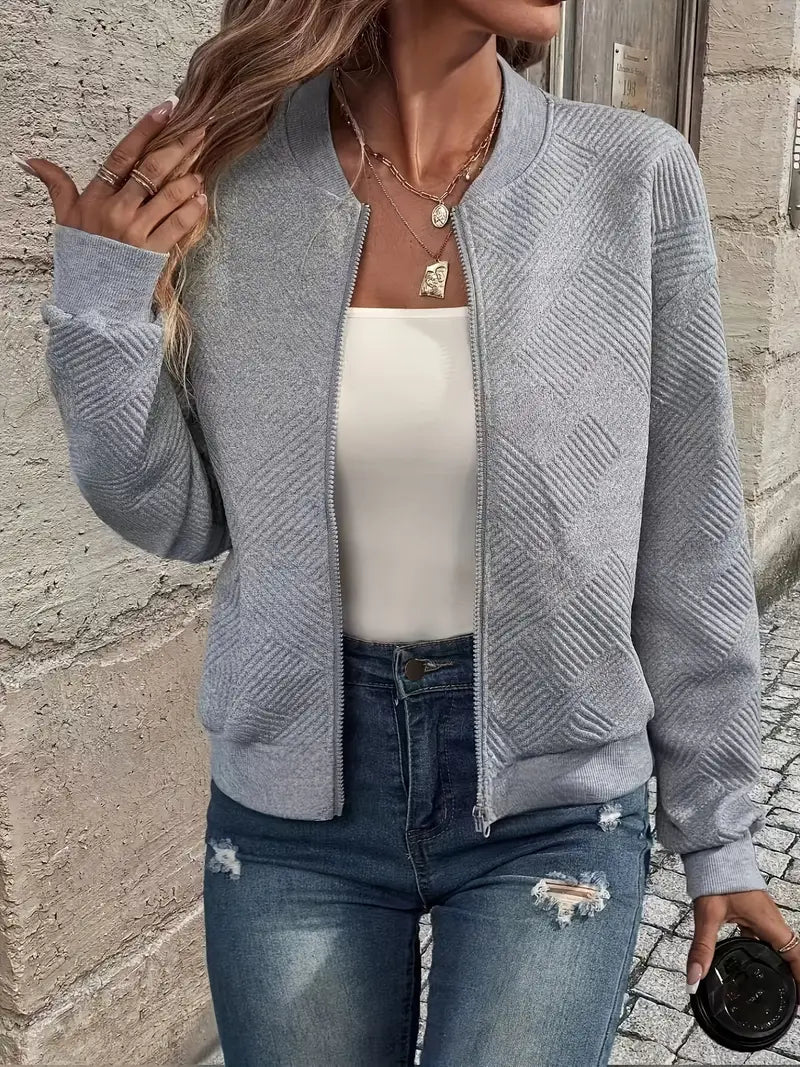 Cardigan - Damen Herbst Zip-Up Texturierter Cardigan mit Rippbund