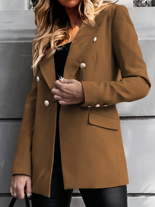 Lange Elegante Damenblazer Mit Doppelter Knopfleiste