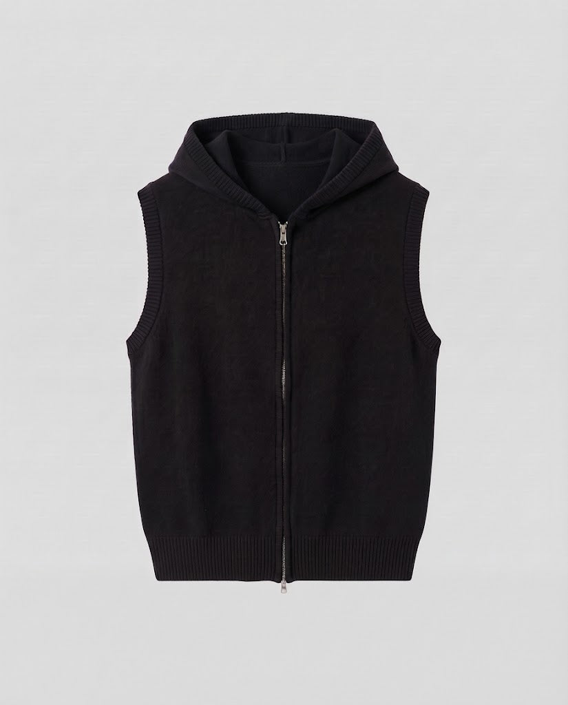 Damen Ärmellose Strickweste mit Kapuze und Reißverschluss Shop Nory