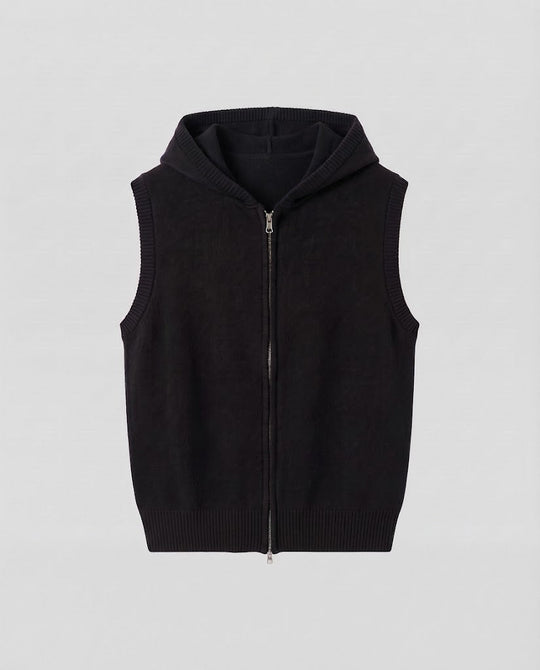 Damen Ärmellose Strickweste mit Kapuze und Reißverschluss Shop Nory