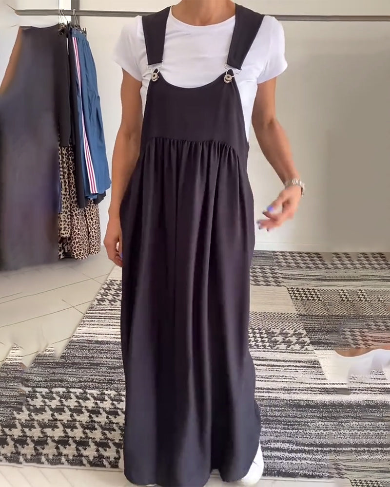 Kleid Lässig Einfarbig Hosenträger