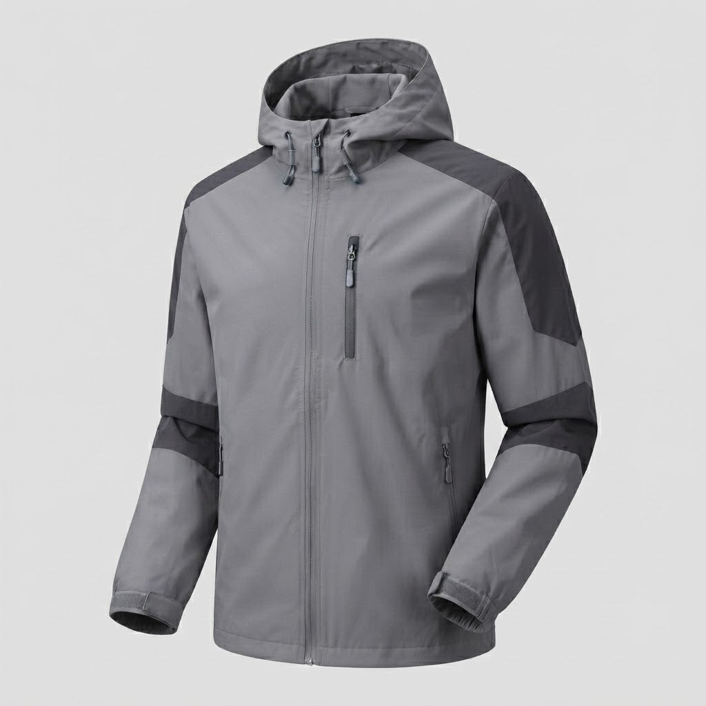 Leichte wasserabweisende Kapuzen-Softshelljacke für Herren mit Kontraststreifen und Brustreißverschluss Shop nory