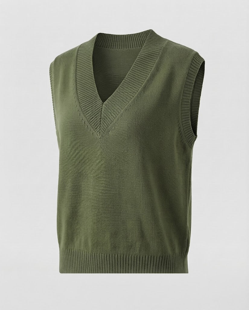 Damen Ärmellose Feinstrickweste mit tiefem V-Ausschnitt und geripptem Saum Shop Nory