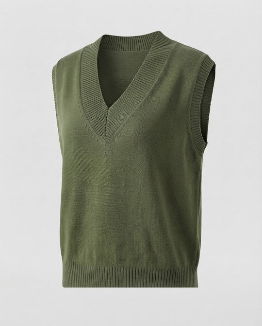 Damen Ärmellose Feinstrickweste mit tiefem V-Ausschnitt und geripptem Saum Shop Nory