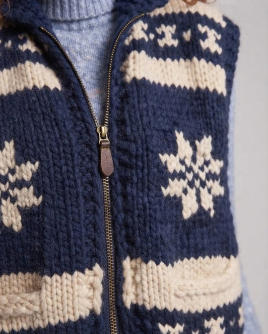 Damen Grobgestrickte Norwegerweste mit Stehkragen und aufgesetzten Taschen Shop Nory