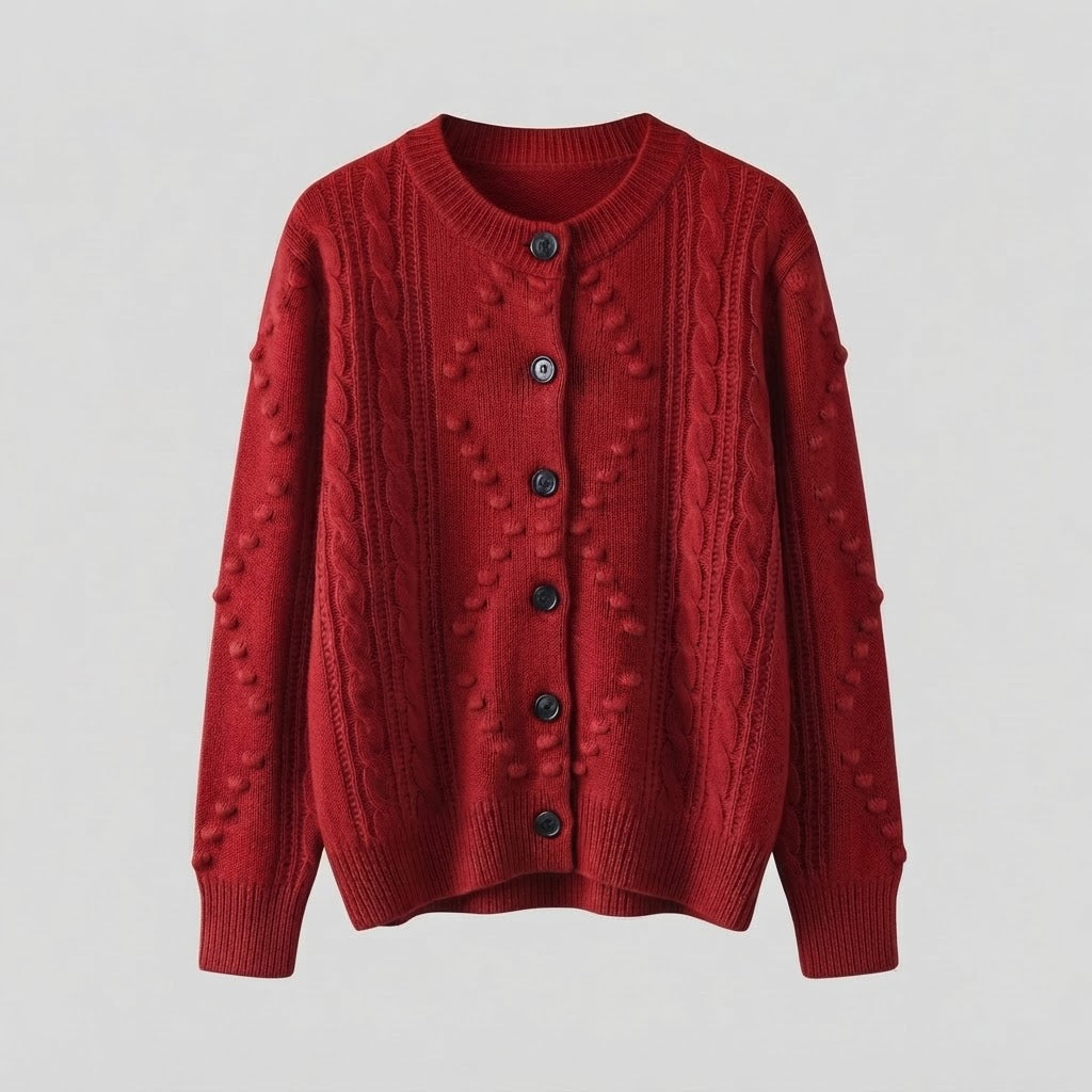 Damen Feinstrick-Cardigan mit Zopfmuster, Noppen-Ajour und Rundhalsausschnitt Shop Nory