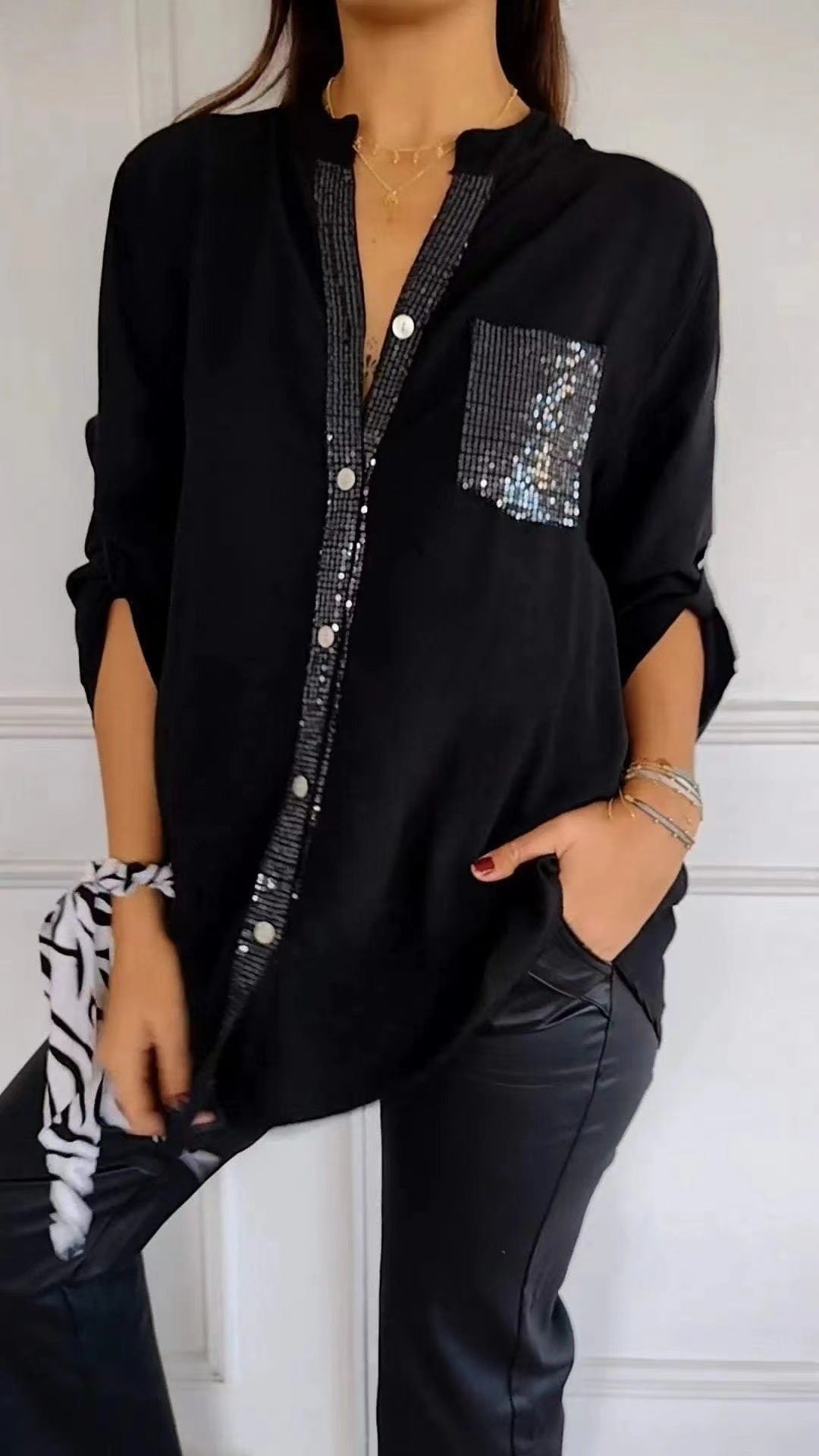 Glitzerbluse Mit Paillettentasche