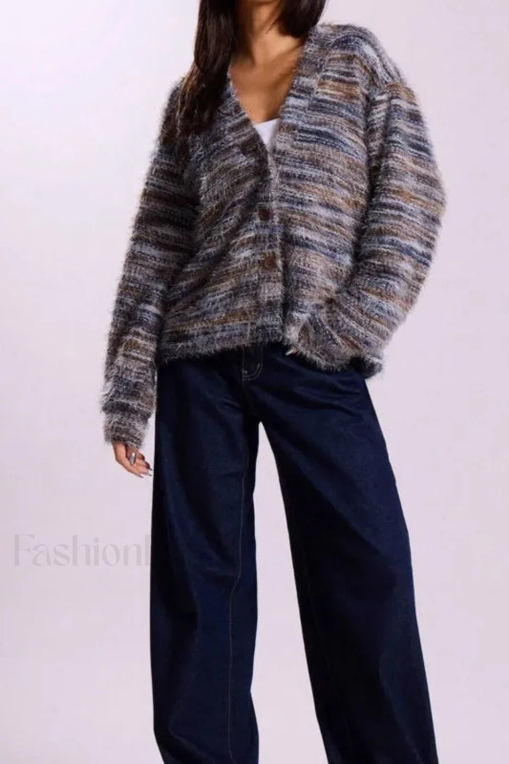 Vintage Streifen Cardigan mit V-Ausschnitt