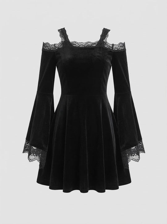 Damen Gothic Kleid mit voluminösen Ärmeln und Spitzenakzenten Shop Nory