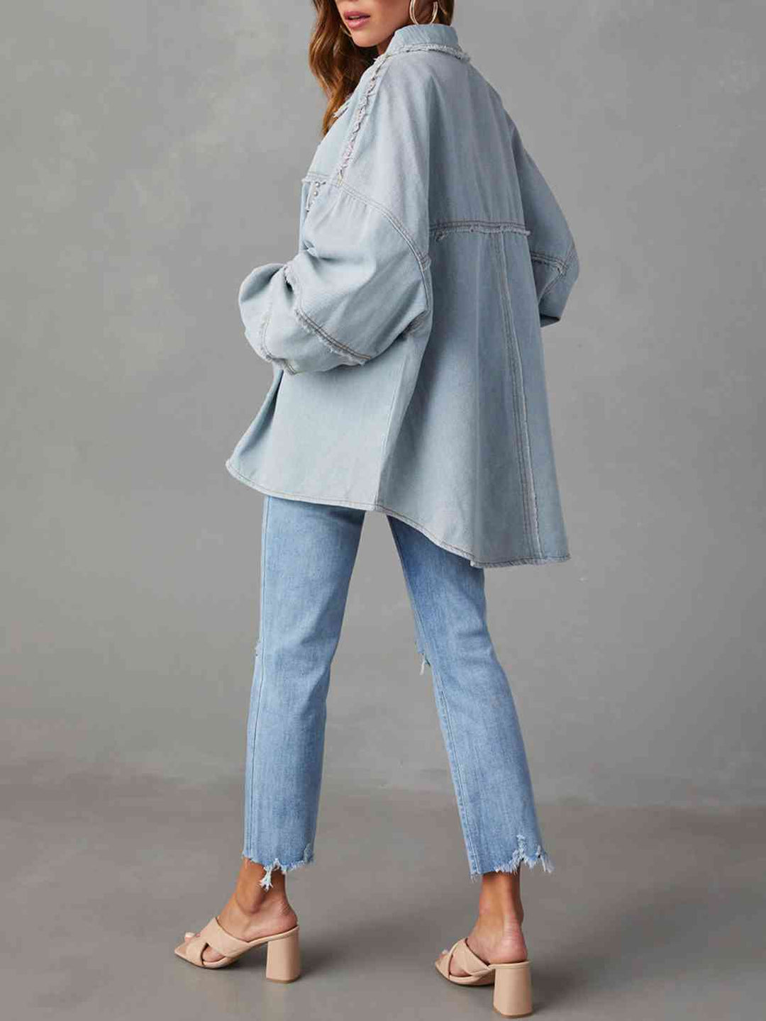 Shopnory | Button Down Raw Hem Denim Jacke