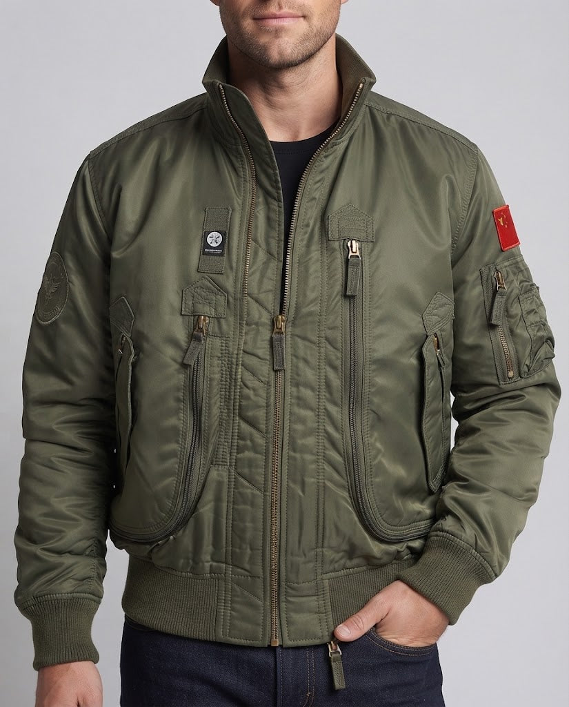 Herren Pilot-Bomberjacke im Utility-Look mit vertikalen Frontreißverschlusstaschen Shop Nory